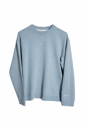 Blue sweatshirt with brand logo on a white background