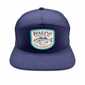 Navy blue cap with a logo on a white background