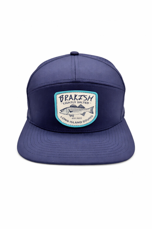 Navy blue cap with a logo on a white background